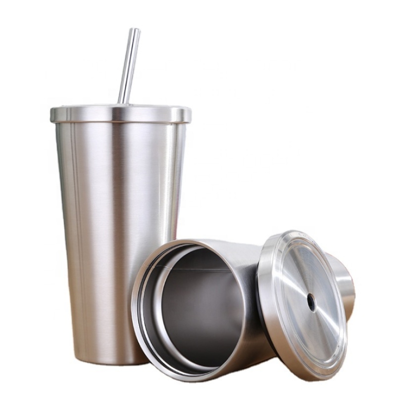500ml Wholesale Straw Coffee Tumbler Cups Reusable Double Wall Vacuum Travel Mugs With Logo Printed And Straw