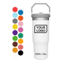 Custom Logo 20 30 Oz Travel Coffee Mug Stainless Steel 30oz Thermos Cup Flip Straw Tumbler With Handle