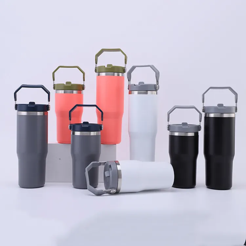 Custom Logo 20 30 Oz Travel Coffee Mug Stainless Steel 30oz Thermos Cup Flip Straw Tumbler With Handle