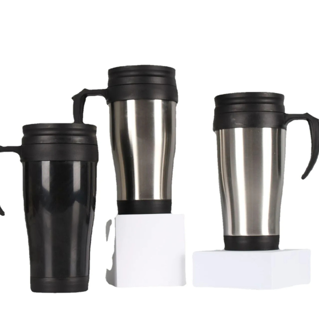 350ML Eco-friendly Promotional Car Cups Double Wall Inner Plastic Outer Stainless Steel Food Grade Travel Mug