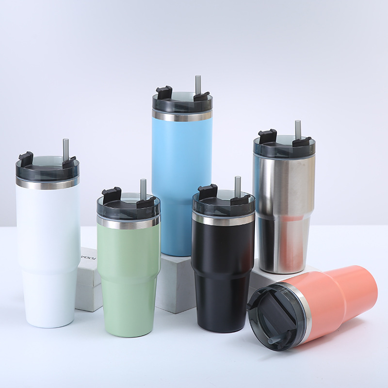 New 304 stainless steel thermos cup Double vacuum car cup with straw large capacity water cup
