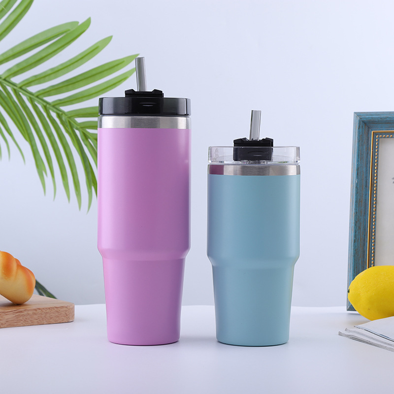 New 304 stainless steel thermos cup Double vacuum car cup with straw large capacity water cup