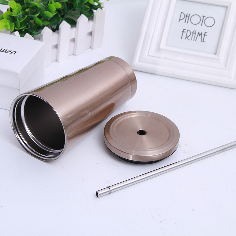 High Quality 500ml Coffee Cup Stainless Steel Keep Hot&Cold Glossy Tumbler Straw