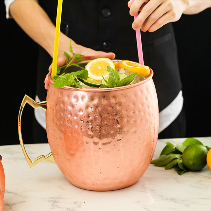 Party Bar Hammer Point Moscow Mule Copper Cup With Handle Stainless Steel Beer Drinking Cocktail Copper Mugs