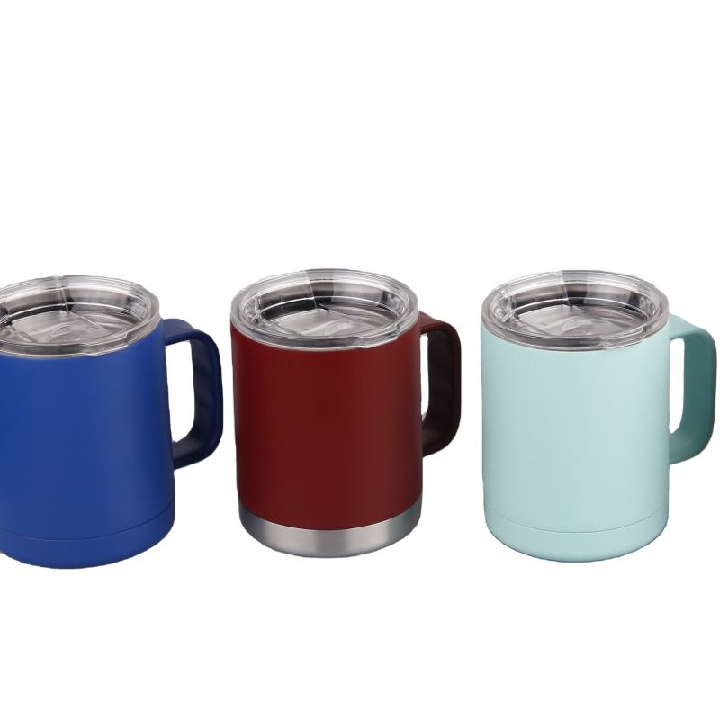 14oz Powder Coating Custom Travel Coffee Mug Vacuum Stainless Steel Mug With Handle And Lid