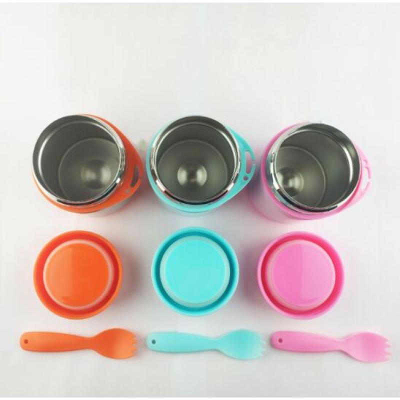 Hot Selling 350 ml Customized Logo Food jar Double Wall Food Flask Vacuum Lunch Box For Kids r with Food Grade fork