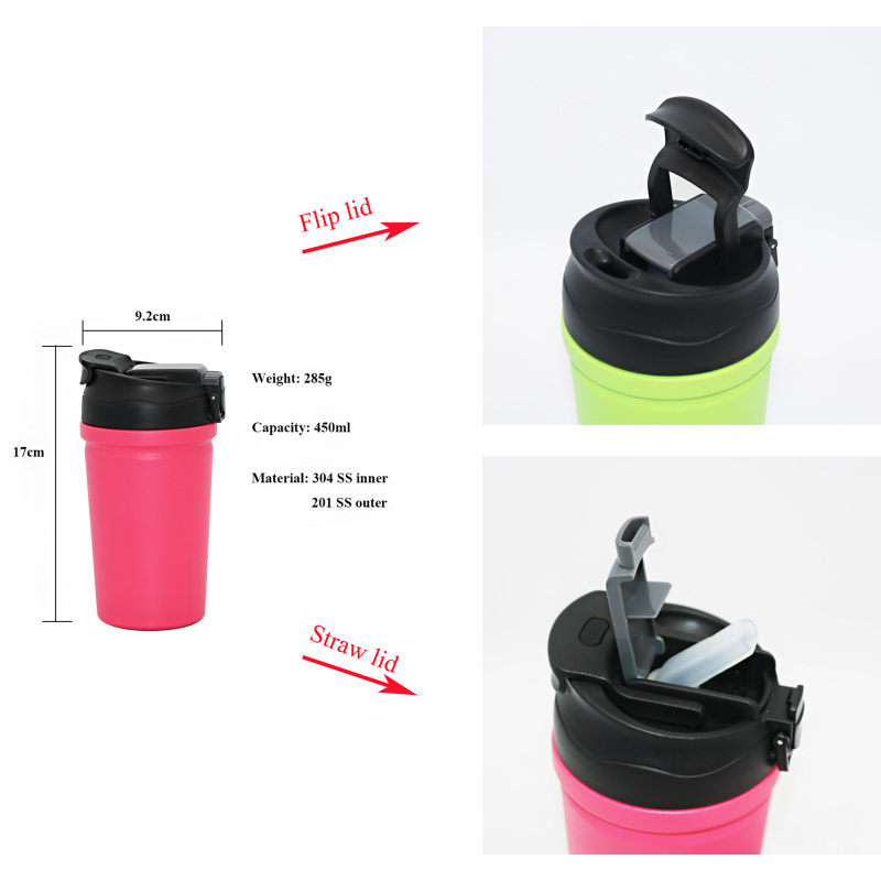 New office thermos cup Simple double-layer vacuum straw mug 420ml Double Walled Stainless Steel Thermos Coffee Mug