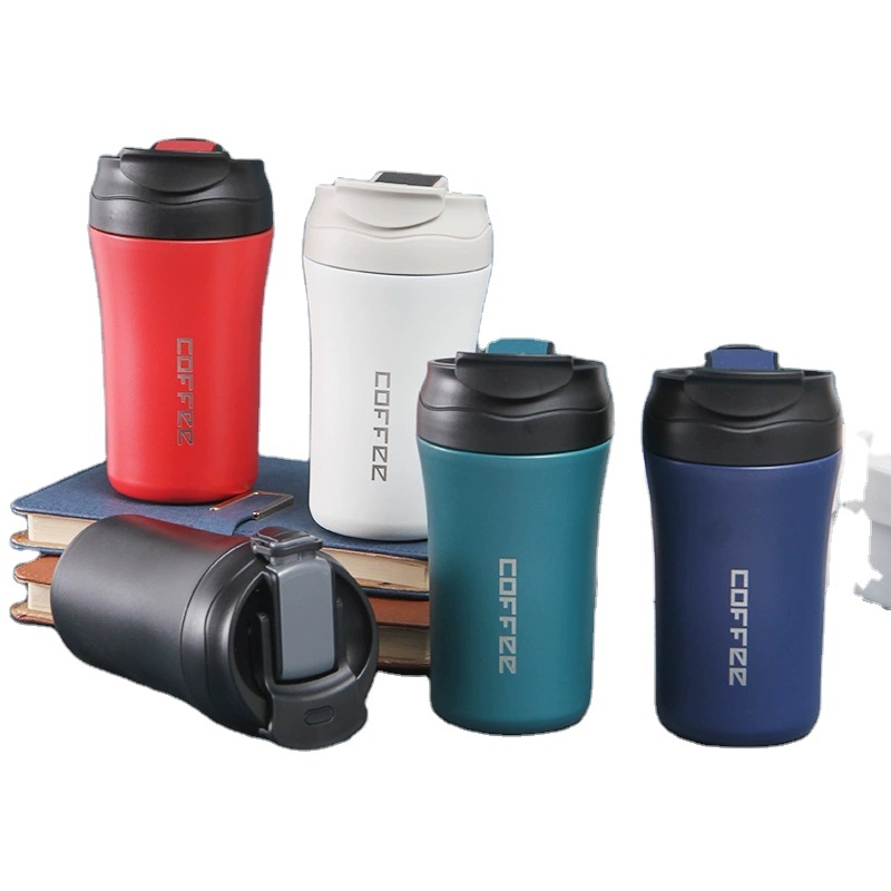 New office thermos cup Simple double-layer vacuum straw mug 420ml Double Walled Stainless Steel Thermos Coffee Mug