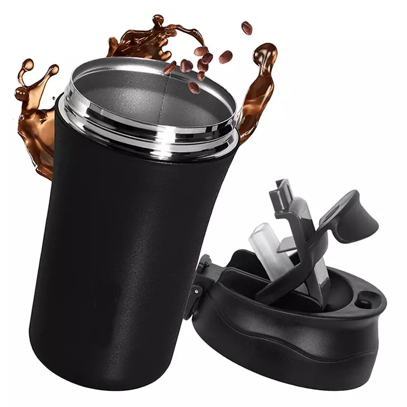 New office thermos cup Simple double-layer vacuum straw mug 420ml Double Walled Stainless Steel Thermos Coffee Mug