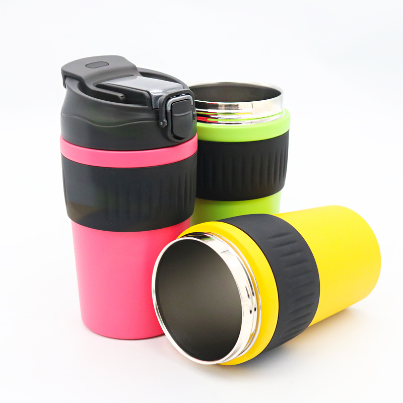 New office thermos cup Simple double-layer vacuum straw mug 420ml Double Walled Stainless Steel Thermos Coffee Mug