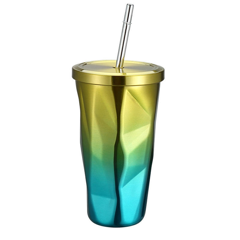 New Selling Products 16oz Stainless Steel Glass Coffee Cup Double Wall Vacuum Color Glass Tumbler With Straw