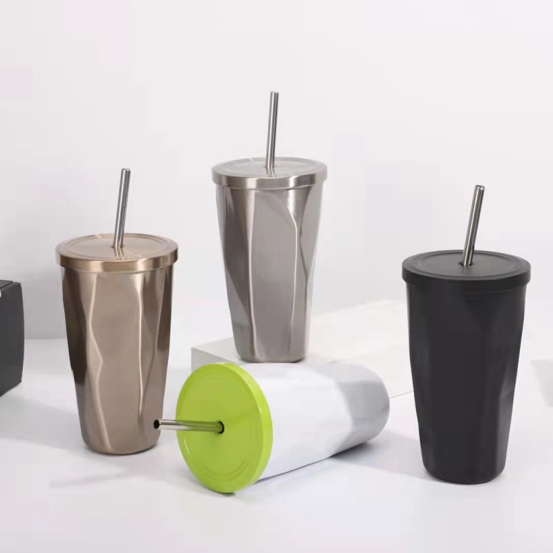 New Selling Products 16oz Stainless Steel Glass Coffee Cup Double Wall Vacuum Color Glass Tumbler With Straw