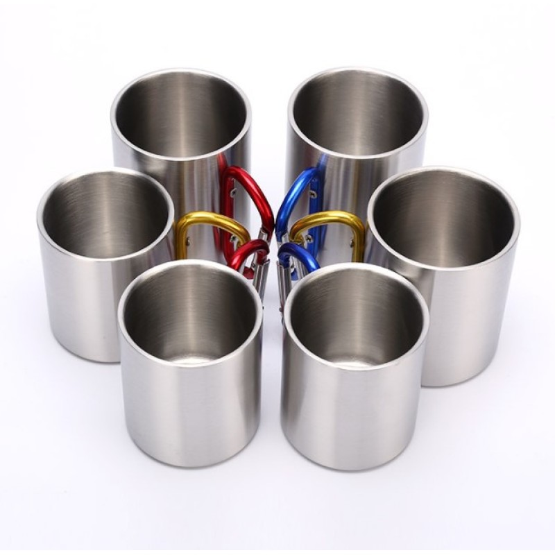 Eco friendly Double Wall Stainless Steel Beer Cup With Carabiner Handle Travel Mug