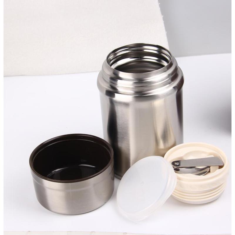 Stainless steel double wall insulted lunch box food jar with carrying bag and folding spoon food storage jar