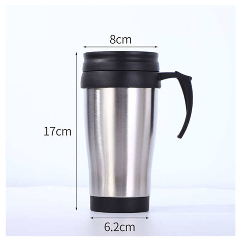 16oz plastic inside stainless steel outside food grade travel mug with handle