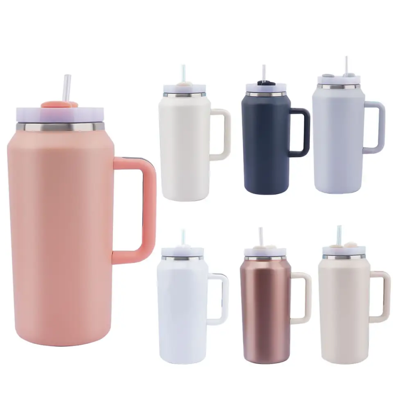 64oz Coffee Travel Tumblers Bulk Large Capacity Car Cups Double Wall Stainless Steel Tumbler With Handle