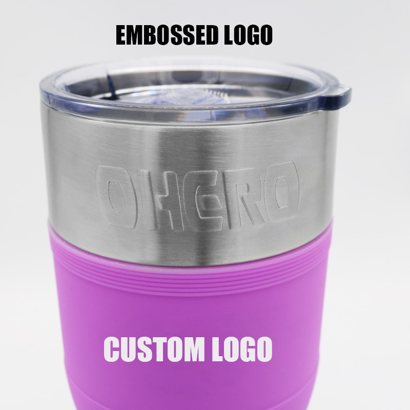 Custom 20 oz double stainless steel vacuum insulated travel tumbler with silicone sleeve