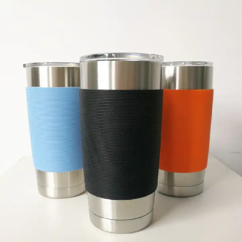 Custom 20 oz double stainless steel vacuum insulated travel tumbler with silicone sleeve