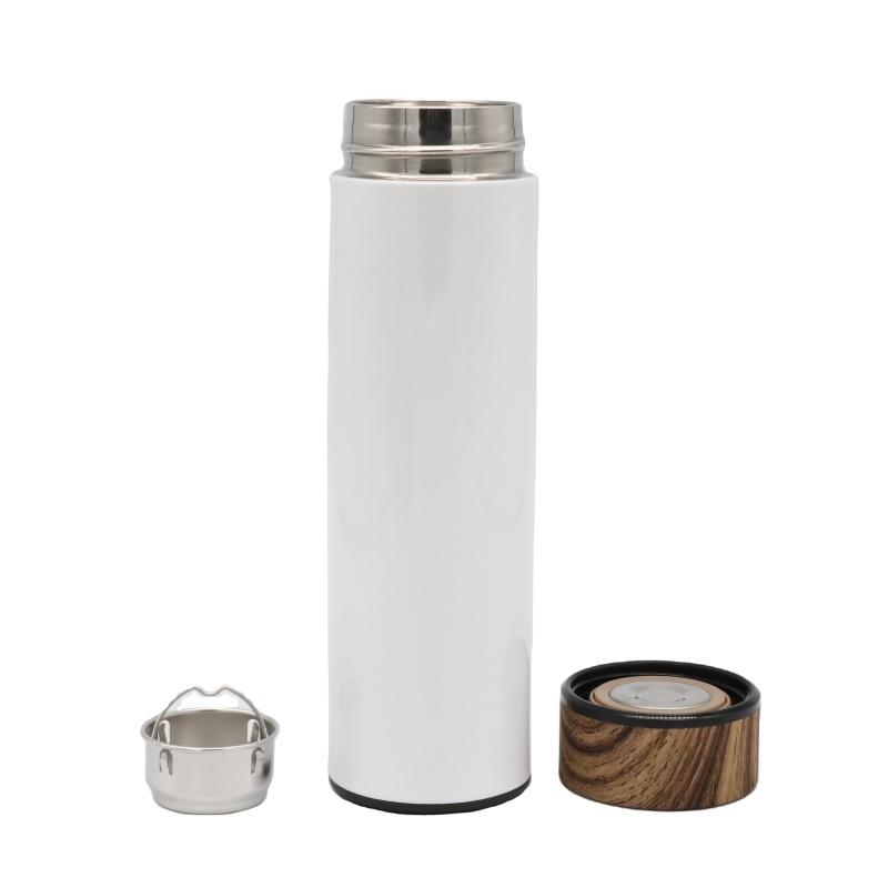 Hot Selling 500ML Wooden Grain Lid Double Wall Stainless Steel Thermos Vacuum Flask Water Bottle