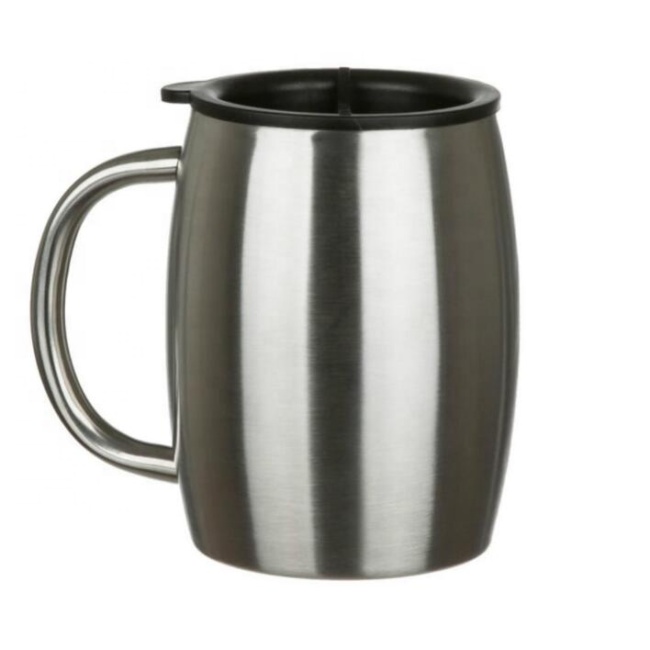 350 ml BPA free double wall stainless steel coffe/beer mug with lid and handle