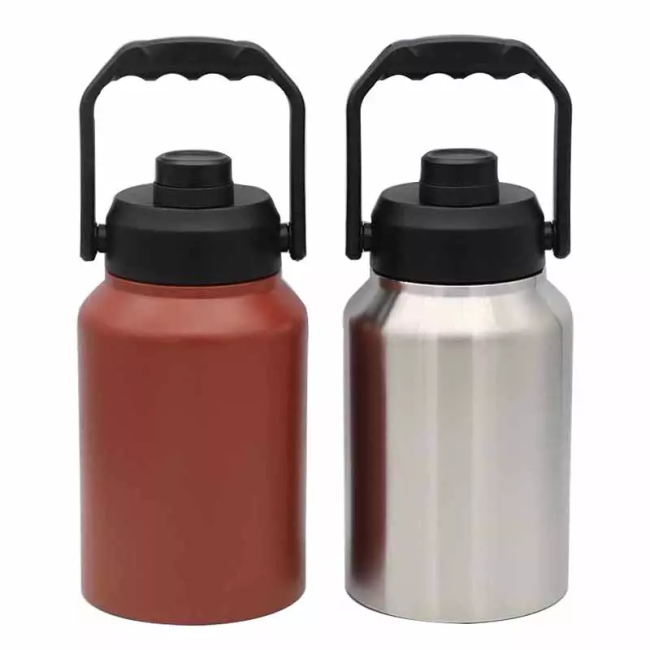 64oz 128oz Half 1 Gallon Jug Insulated Powder Coated Stainless Steel Sports Metal Canteen Water Bottle With Screw Lid Handle