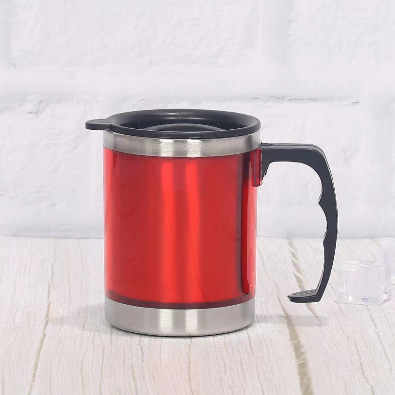 Promotion Cup 14oz Double Wall Stainless Steel Inner Plastic Outer With Handle Insulated Travel Mug
