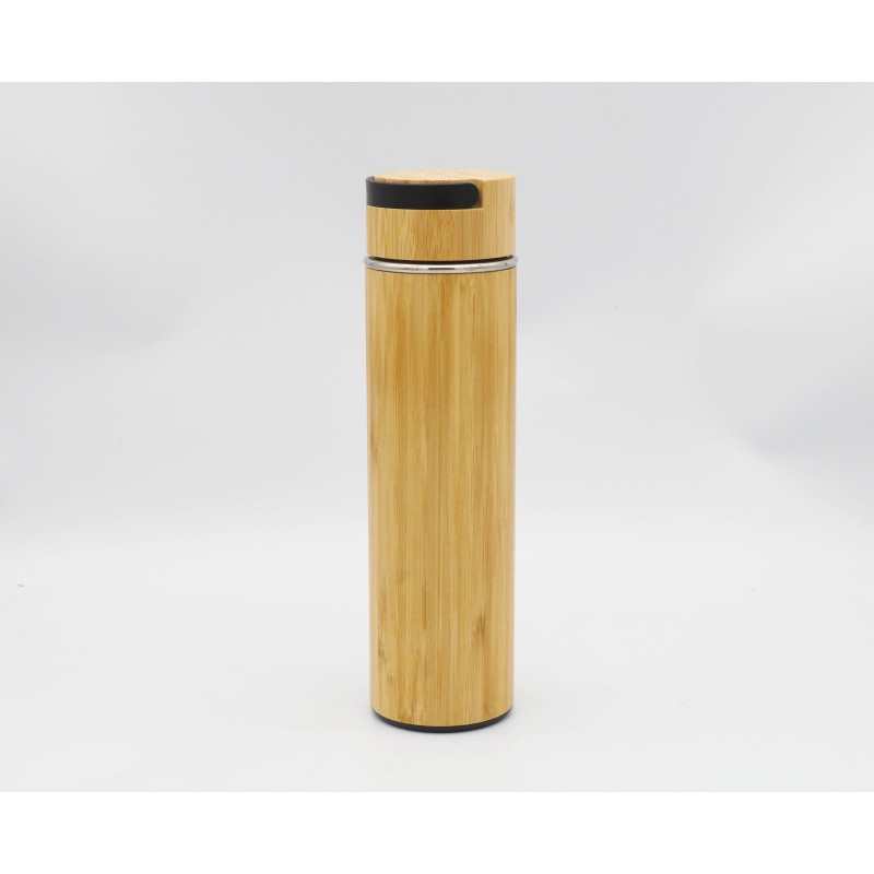 Eco Friendly Stainless Steel Triple Wall Vacuum Flask Insulated With Bamboo sleeve Water Bottle With Multiple Lids