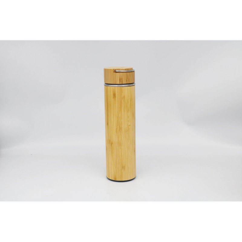 Eco Friendly Stainless Steel Triple Wall Vacuum Flask Insulated With Bamboo sleeve Water Bottle With Multiple Lids