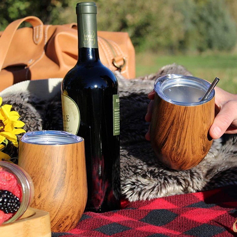 12oz Wood Surface Wine Glasses Outdoor Double Walled Coffee Mugs High Quality Customized Colors Cup