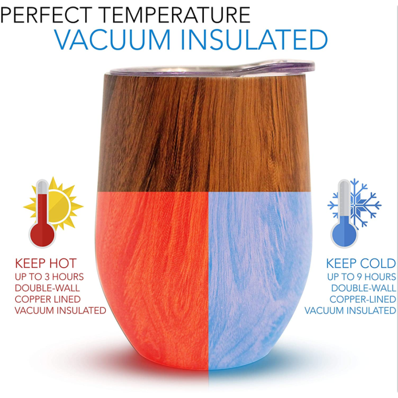 12oz Wood Surface Wine Glasses Outdoor Double Walled Coffee Mugs High Quality Customized Colors Cup