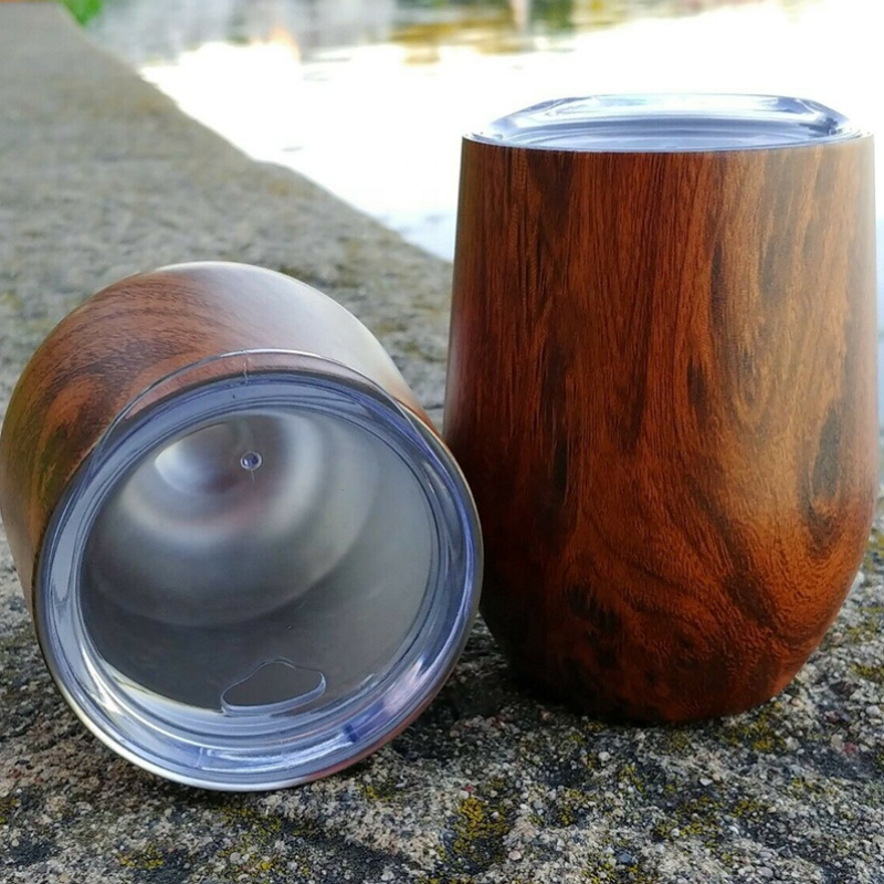 12oz Wood Surface Wine Glasses Outdoor Double Walled Coffee Mugs High Quality Customized Colors Cup
