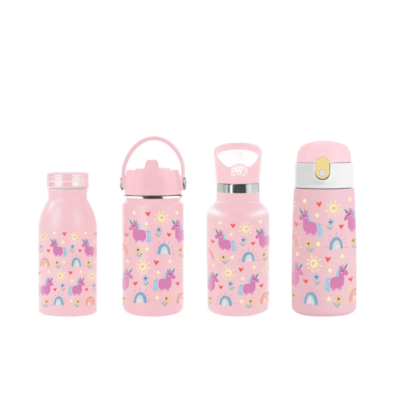 New Pattern  Eco Friendly 12oz 350ml Kids Water Bottles Stainless Steel With Bpa Free Lid Straw