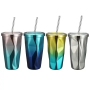 Gradient Wide Mouth Coffee Mug Double Wall Vacuum Insulated Stainless Steel Tumbler With Straw