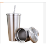 500ML Double Wall Stainless Steel Cup Vacuum 17oz Coffee Mug With Straw Tumbler