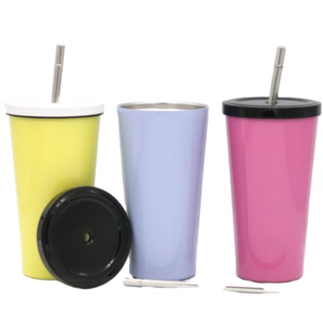 500ML Double Wall Stainless Steel Cup Vacuum 17oz Coffee Mug With Straw Tumbler
