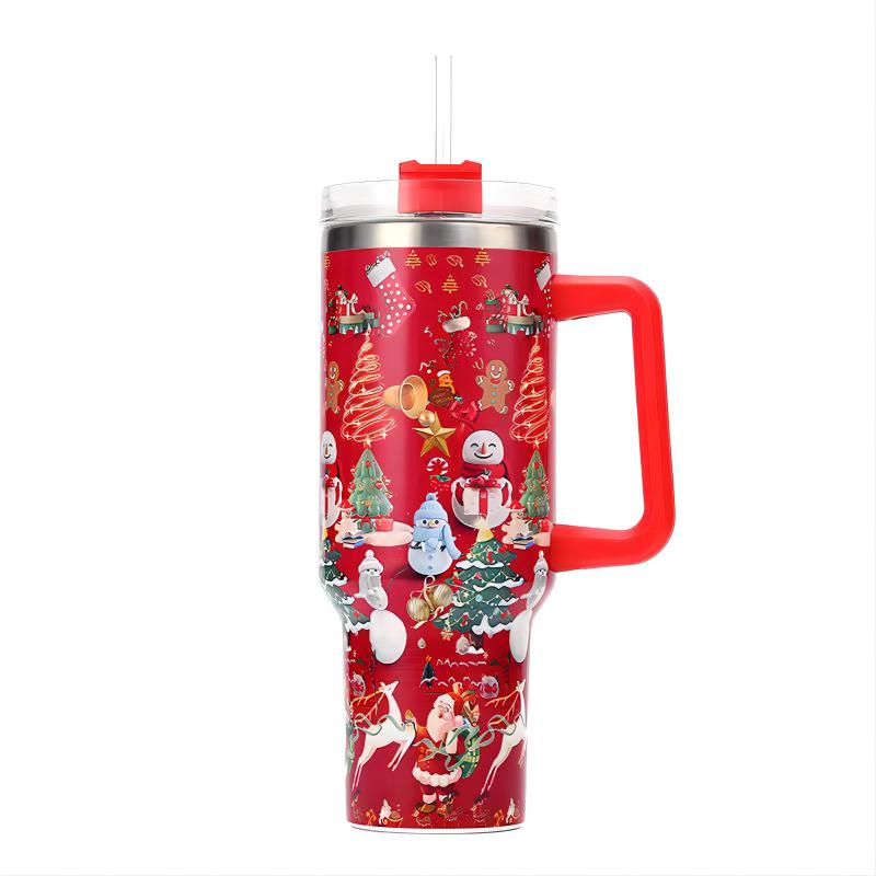 Christmas Red 1200ml Quencher Cups Stainless Steel Vacuum Adventure Travel Mug Sport Bottles 40oz Tumbler With Handle