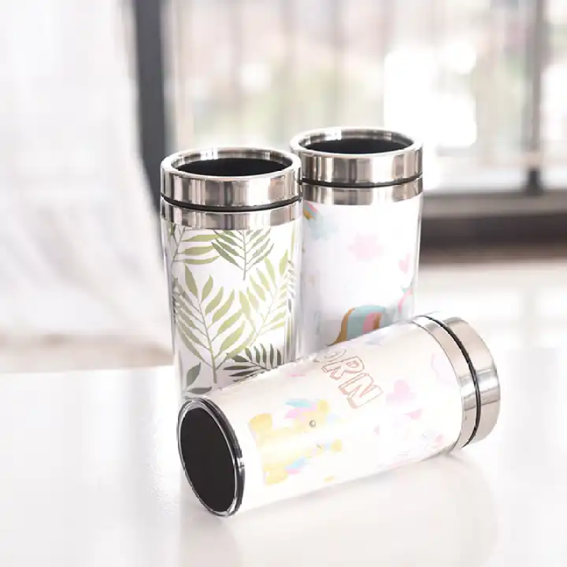 Custom inner stainless steel outer plastic travel cup with paper insert DIY paper water cup
