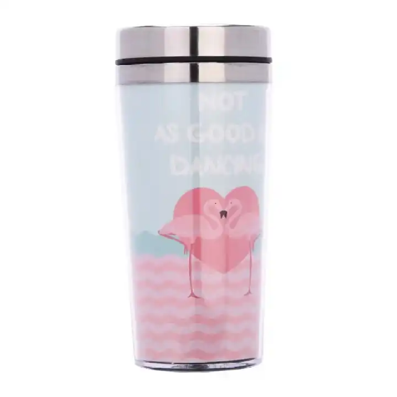 Custom inner stainless steel outer plastic travel cup with paper insert DIY paper water cup