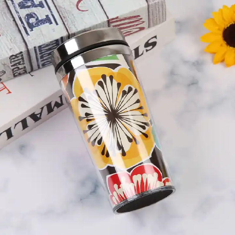 Custom inner stainless steel outer plastic travel cup with paper insert DIY paper water cup
