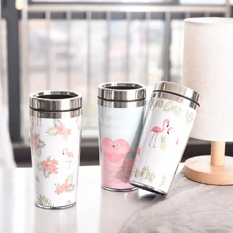 Custom inner stainless steel outer plastic travel cup with paper insert DIY paper water cup