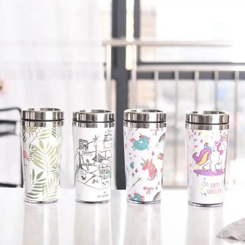 Custom inner stainless steel outer plastic travel cup with paper insert DIY paper water cup