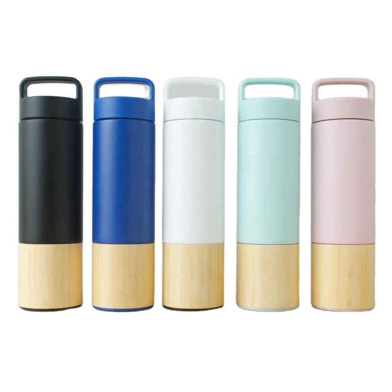 550ml Stainless Steel Insulated Water Bottle Double Wall Vacuum Bamboo Thermos Cup