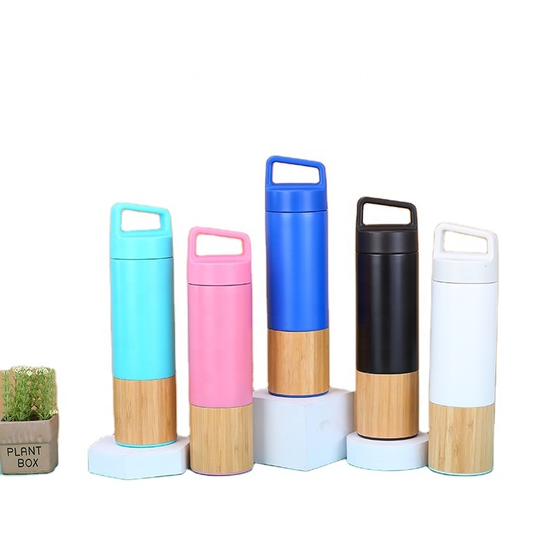 550ml Stainless Steel Insulated Water Bottle Double Wall Vacuum Bamboo Thermos Cup