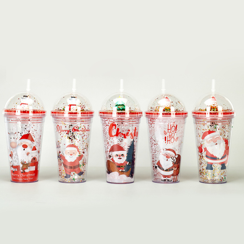 16OZ Double Wall Hard Durable Cup Fashion Creative With A Straw Reusable Plastic Iced Coffee Cup