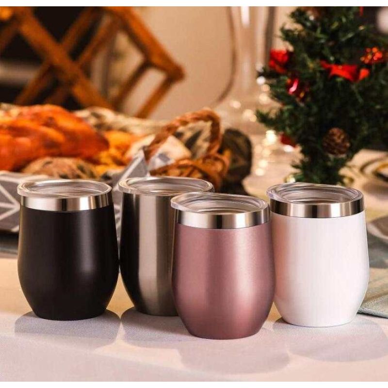 12oz Stainless Steel Double Wall Insulated Stainless Steel Wine Tumbler Egg Shaped with Lid