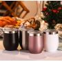 12oz Stainless Steel Double Wall Insulated Stainless Steel Wine Tumbler Egg Shaped with Lid