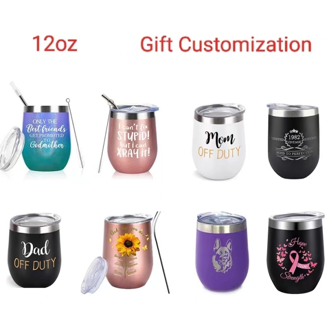 Wholesale Bridesmaid Wedding Party Gift Double Wall Vacuum Cup Insulated 12oz Stainless Steel Wine Tumbler With Lid And Straw
