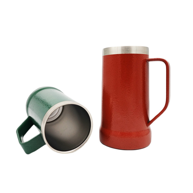 Custom Insulated Coffee Tumbler Print Logo Double Wall Stainless Steel Beer Mug With Handle
