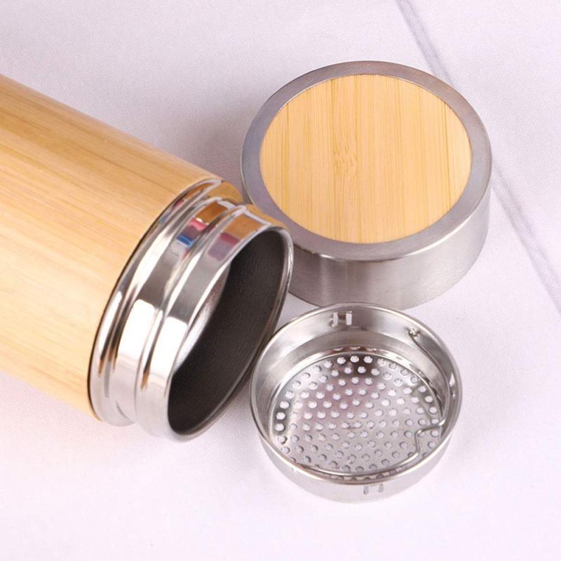 High Quality Stainless Steel Thermos Wood Bamboo Insulated Water Bottle