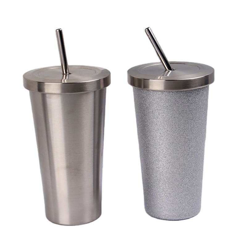 16oz double walle stainless steel insulated tumbler cup with lid and straw